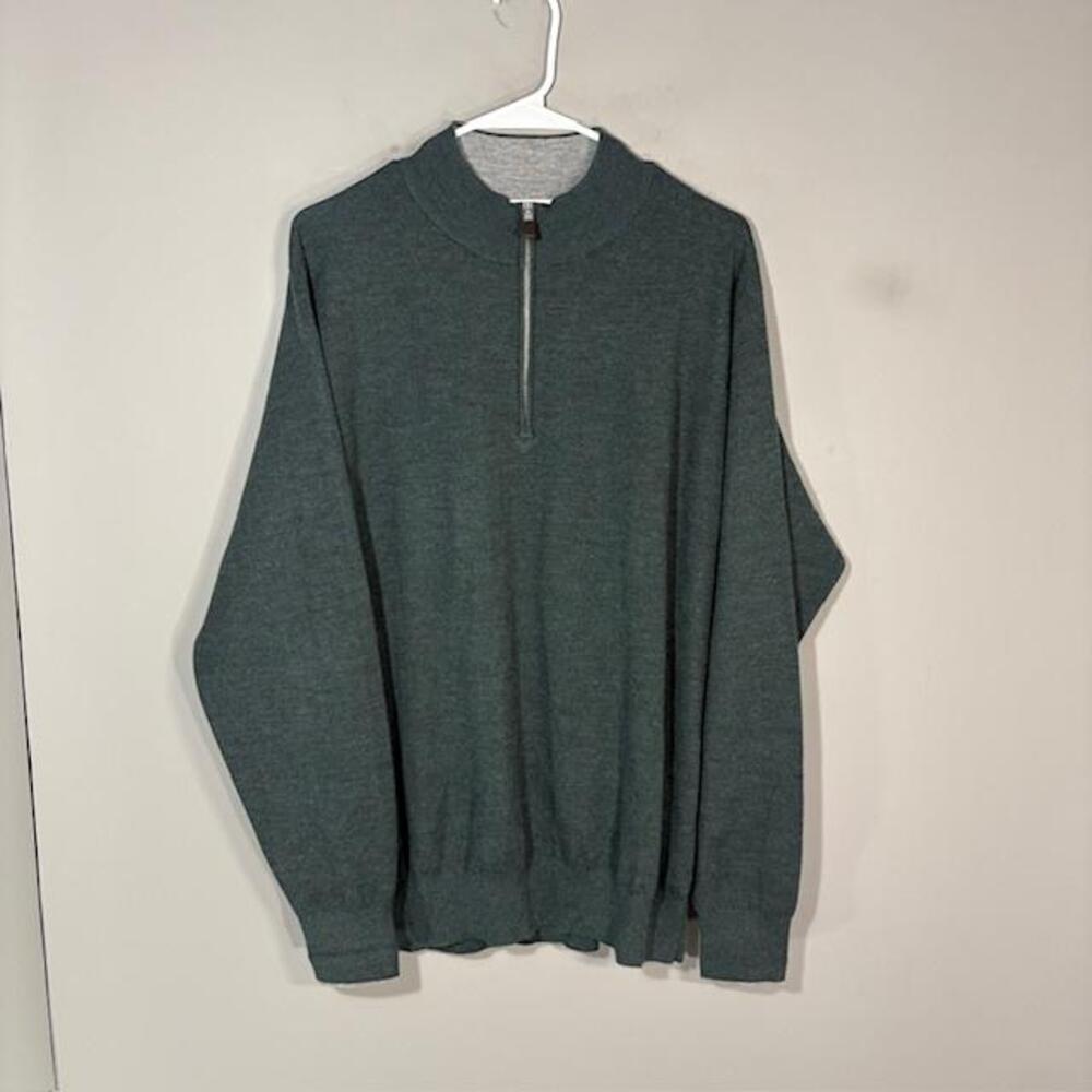 Peter Millar Sweater Mens XL Green Cashmere Blend 1/4 Zip Mock Neck Pullover